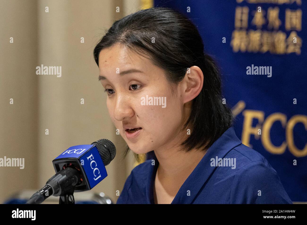 Tokyo, Giappone. Il 27 settembre, 2019. Così Ryong Ae Insegnante di scuola materna coreano parla durante una conferenza stampa presso i corrispondenti stranieri' Club del Giappone. Credito: Rodrigo Reyes Marin/AFLO/Alamy Live News Foto Stock