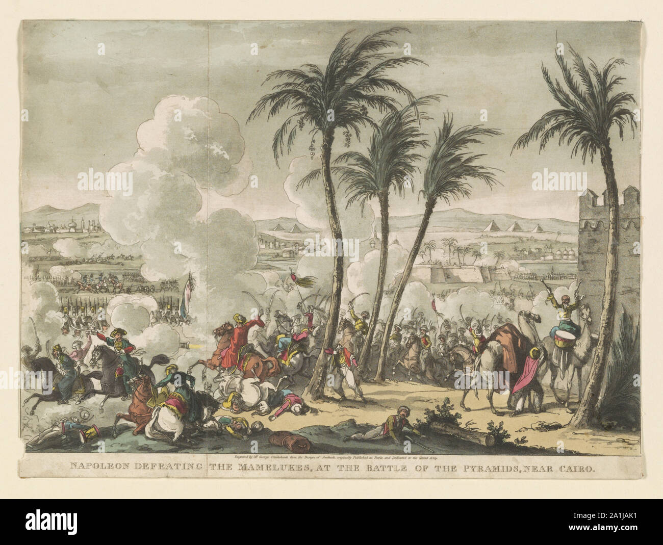 Napoleone sconfigge i mamelucchi, alla battaglia delle Piramidi, vicino a Il Cairo / incisa dal sig. George Cruikshank dal design di Swebach, originariamente pubblicato a Parigi e dedicato al grande esercito. Foto Stock