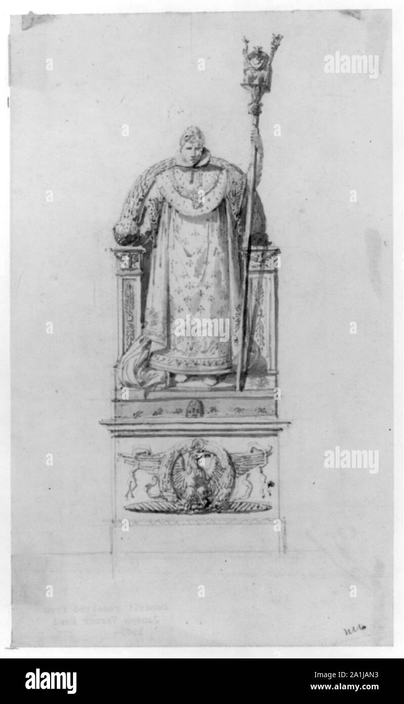 Figura napoleonica in piedi su un trono tenendo un personale Foto Stock