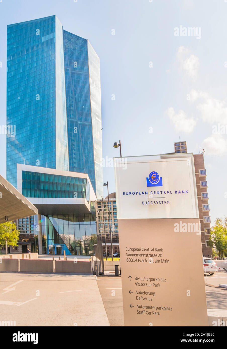 Banca centrale europea, eurosistema, vista esterna con targhetta di fabbrica Foto Stock