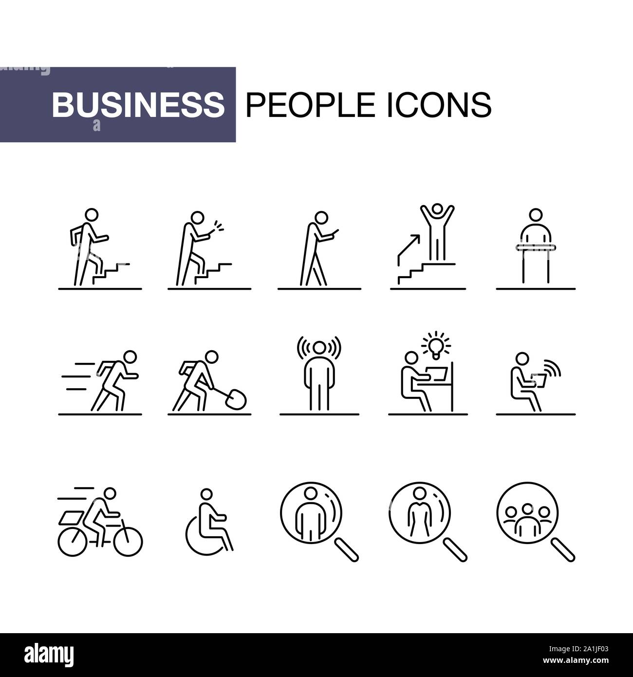 La gente di affari Imposta icona linea semplice illustrazione piana. Illustrazione Vettoriale