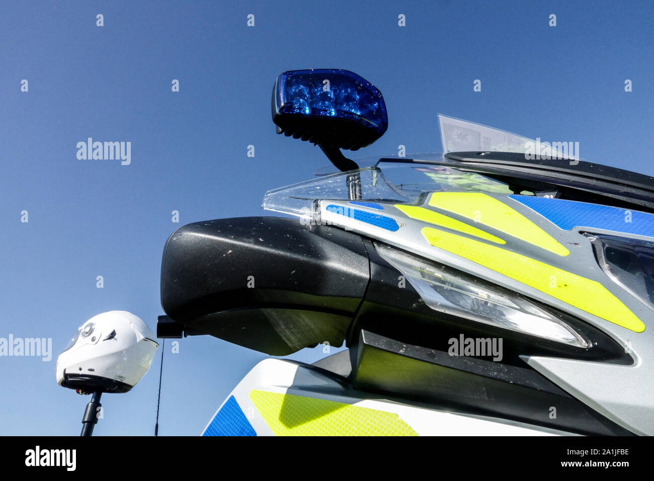 Moto della polizia ceca, dettagli del design a colori, design della moto della polizia della Repubblica Ceca Foto Stock