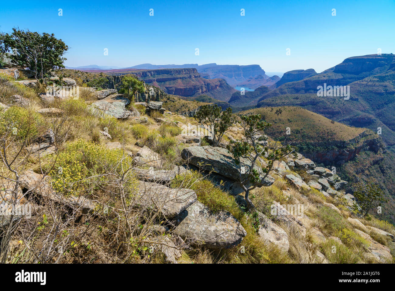 Bellissimo Fiume Blyde canyon da lowveld vista in Sud Africa Foto Stock