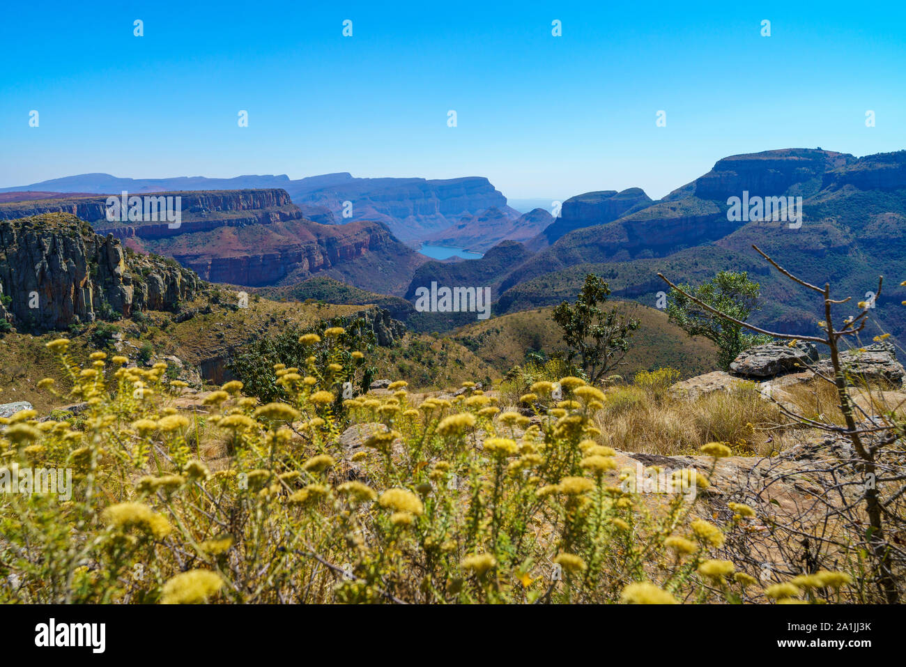 Bellissimo Fiume Blyde canyon da lowveld vista in Sud Africa Foto Stock