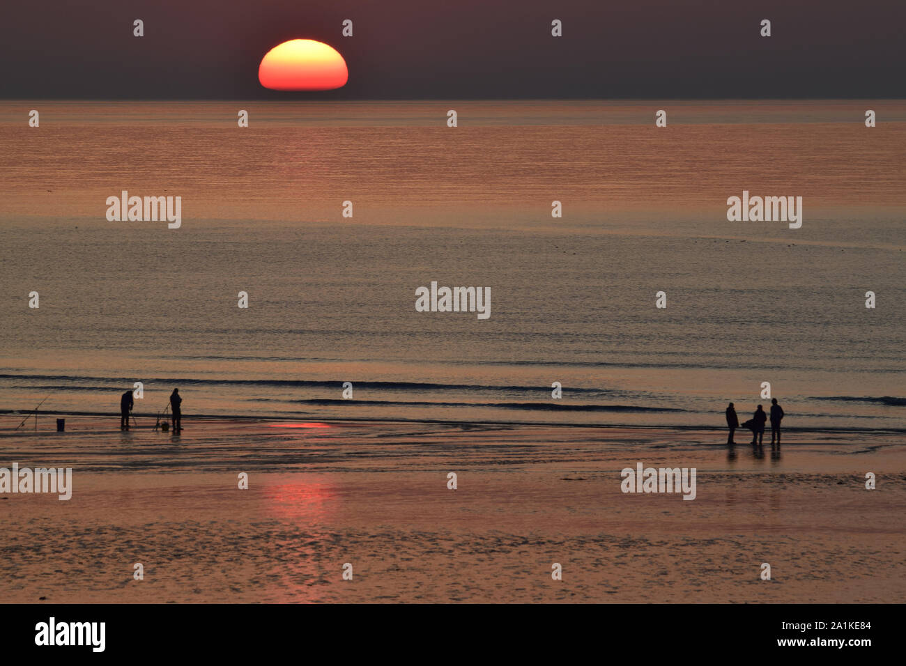 Coucher de soleil en baie de Somme, Ault, Onival, le Hourdel Foto Stock