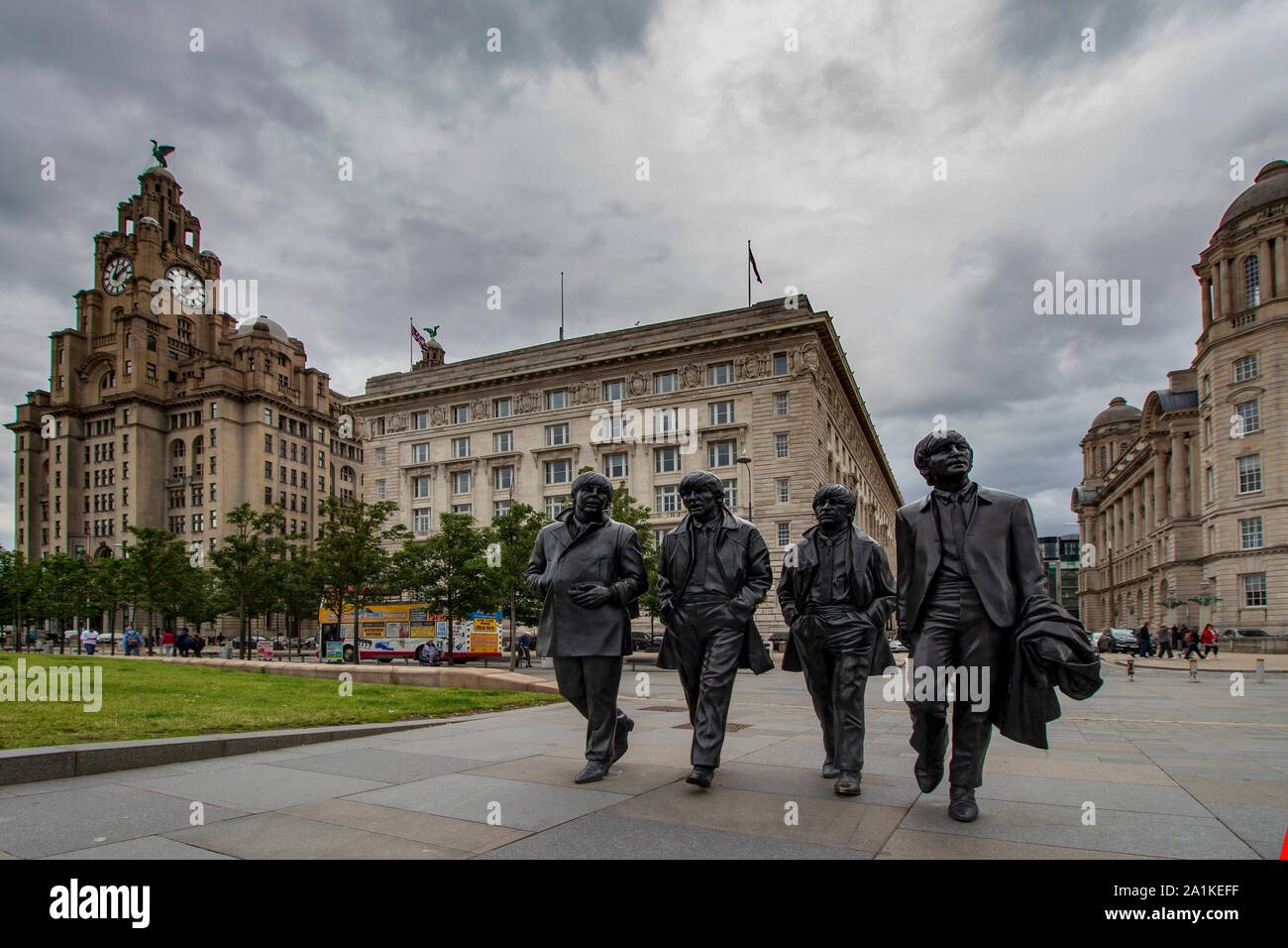 Il Fab quattro statue in Liverpool. I Beatles Foto Stock