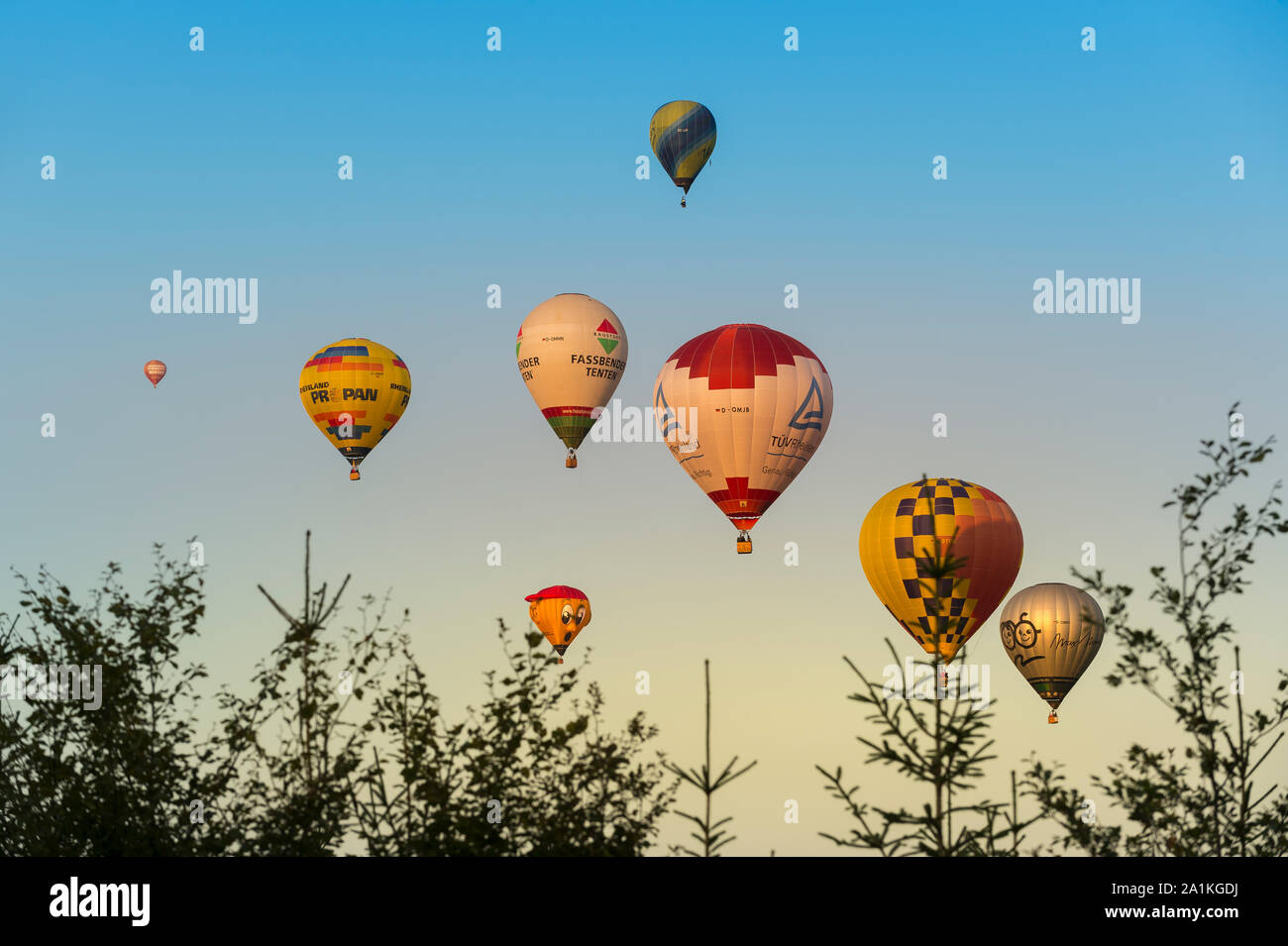 Brilon della Renania settentrionale-Vestfalia/Germania - 2 Settembre 2019: Warsteins montgolfiade internazionale è il caso con i palloni ad aria calda. Diversi balloo Foto Stock