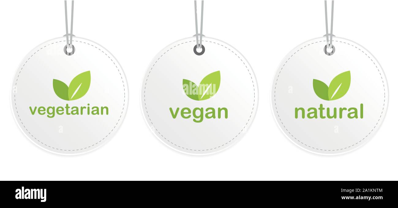 Vegetariano vegano bianco naturale appeso etichetta illustrazione vettoriale EPS10 Illustrazione Vettoriale