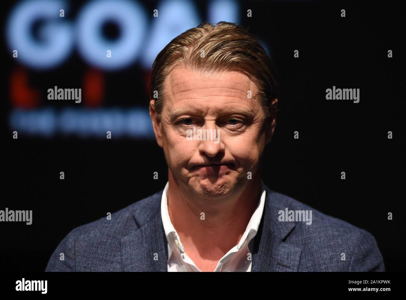 Hans Vestberg alla conferenza stampa per il cittadino globale Obiettivo: Vivi il sogno possibile 2020 della campagna di lancio, St. Ann's Warehouse, Brooklyn, NY Settembre 26, 2019. Foto di: Kristin Callahan/Everett Collection Foto Stock