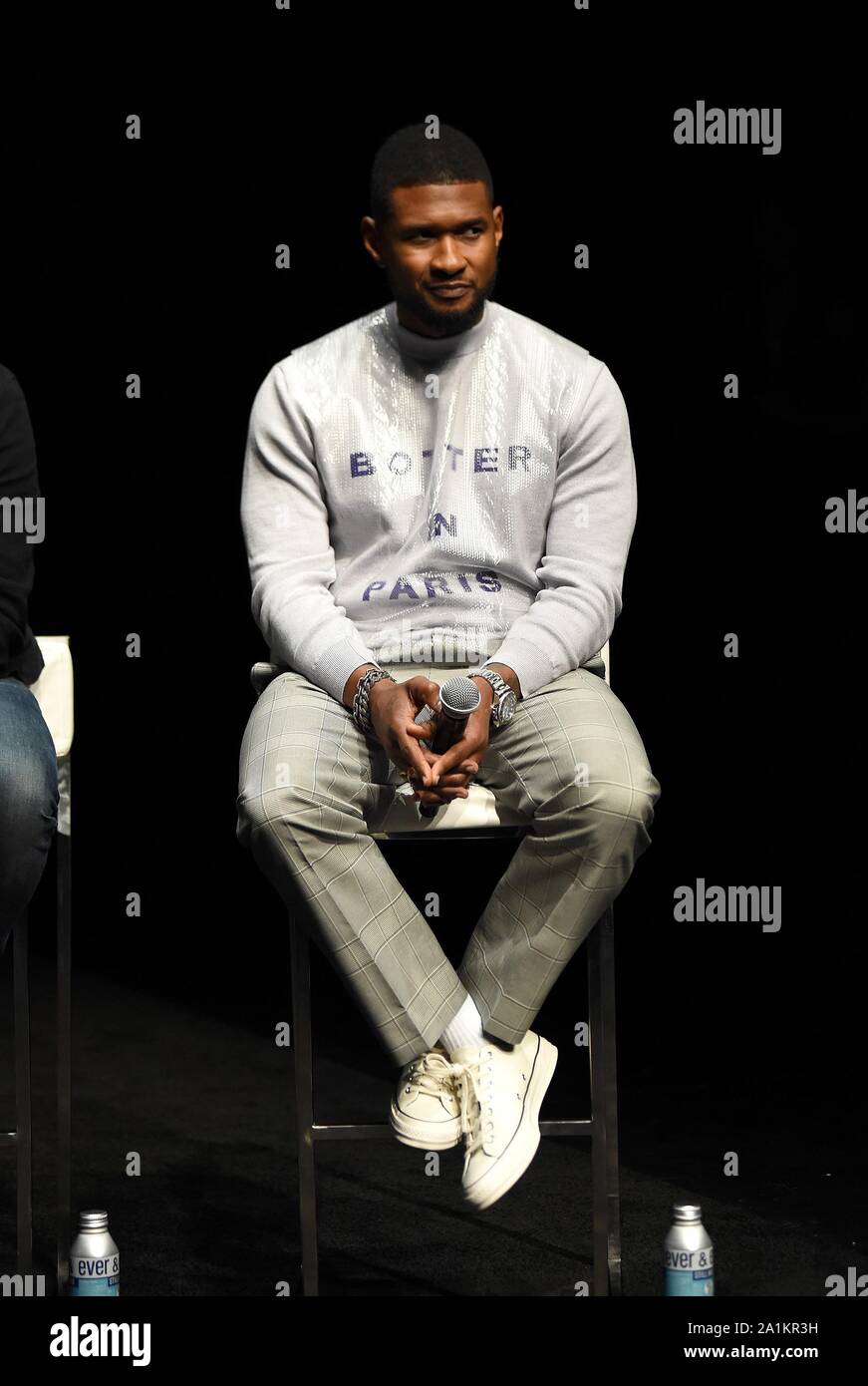 Usher alla conferenza stampa per il cittadino globale Obiettivo: Vivi il sogno possibile 2020 della campagna di lancio, St. Ann's Warehouse, Brooklyn, NY Settembre 26, 2019. Foto di: Kristin Callahan/Everett Collection Foto Stock