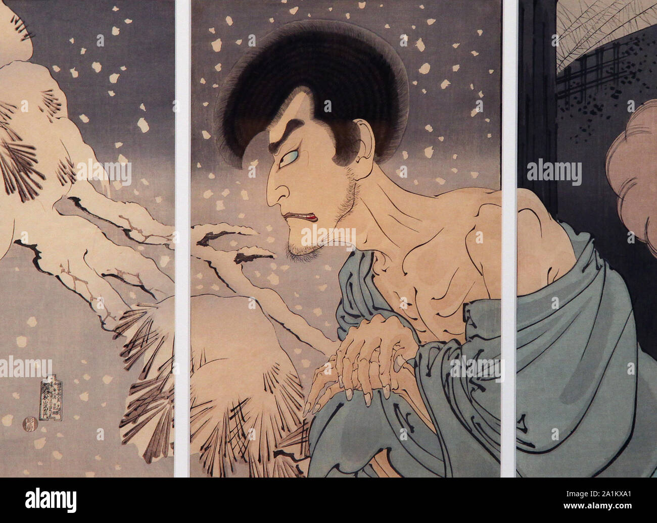 Onoe Baiko V come Iwakura no Sogan 1890 da Tsukioka Yoshitoshi 1839-1892.raffigurano inverno rivelano un racconto giapponese e la stagione di bellezza del Giappone Foto Stock