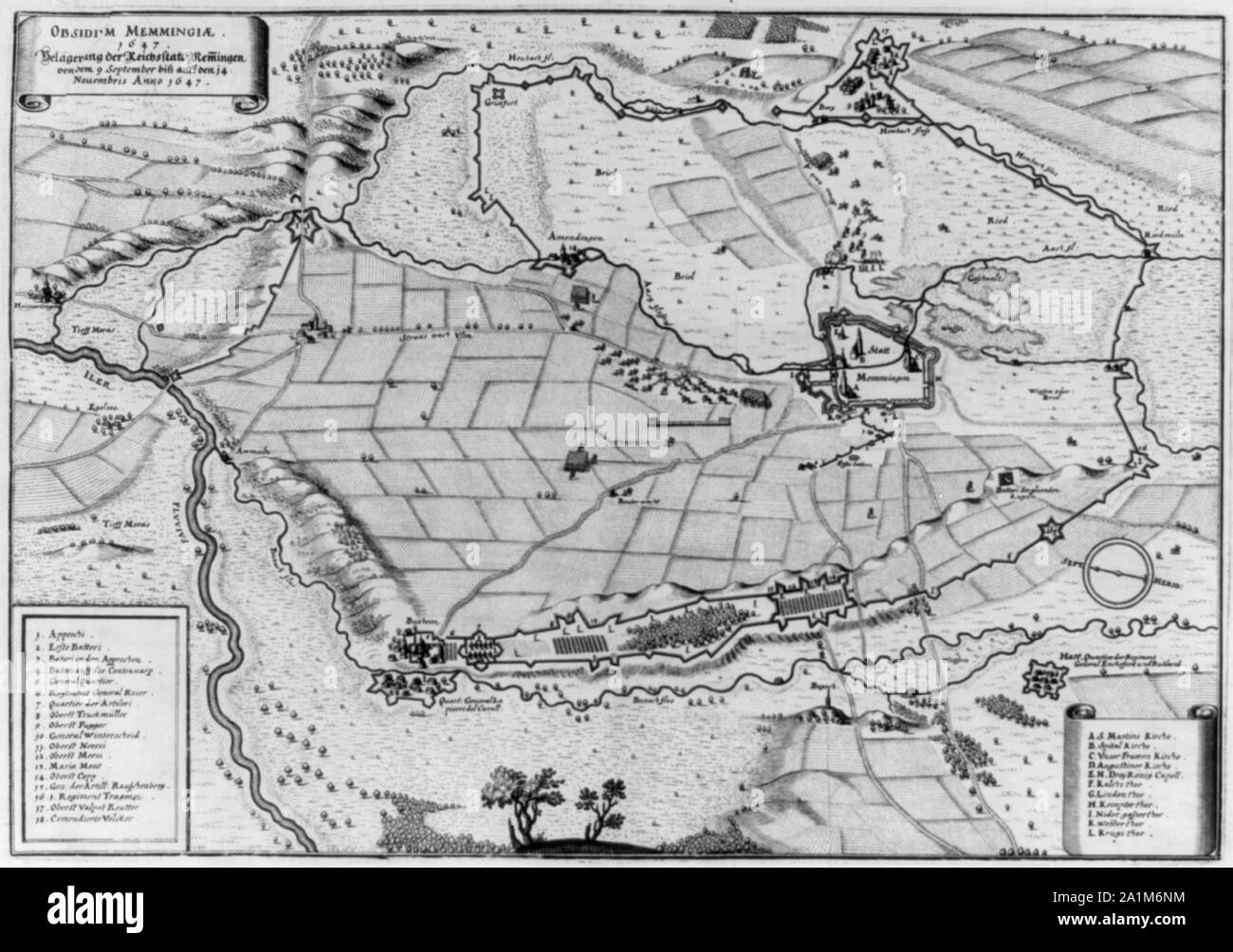 Obsidivm Memmingiae 1647 Belagerung der Reichsstatt Mem[m]ingen von dem 9. Settembre biss auff den 14 Nouembris Anno 1647 Foto Stock