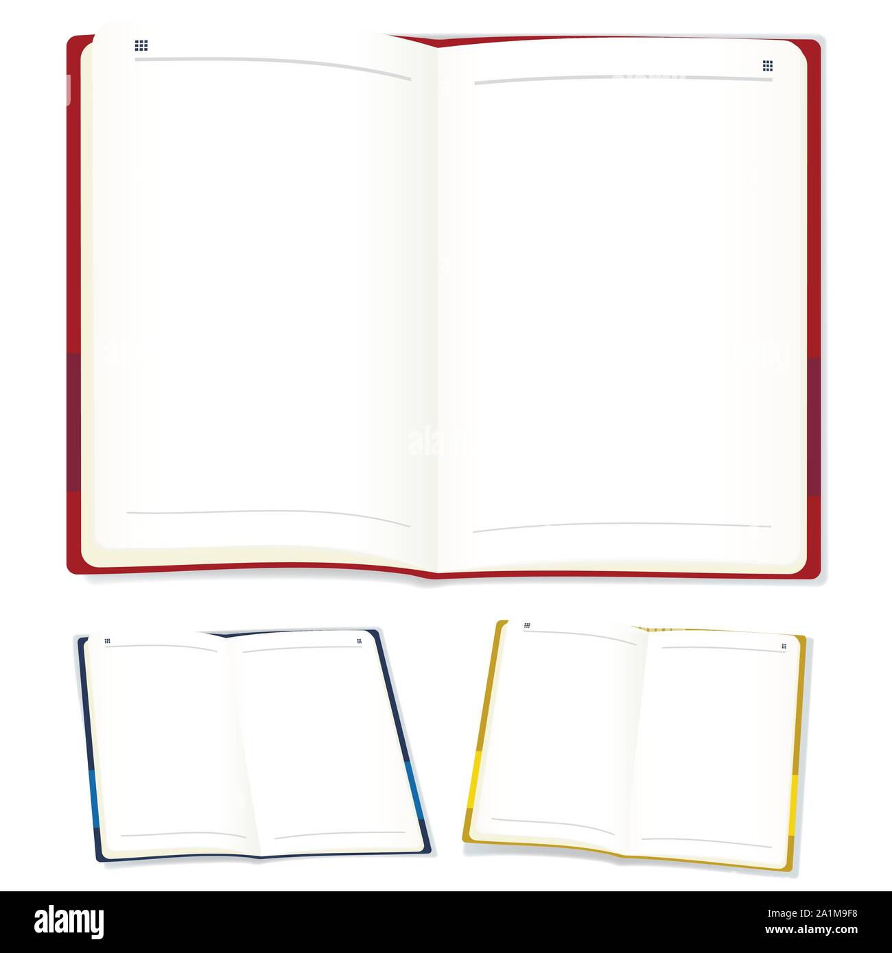 Aprire il fustellato di agenda con copia spazio in tre posizioni. Illustrazione Vettoriale. Illustrazione Vettoriale