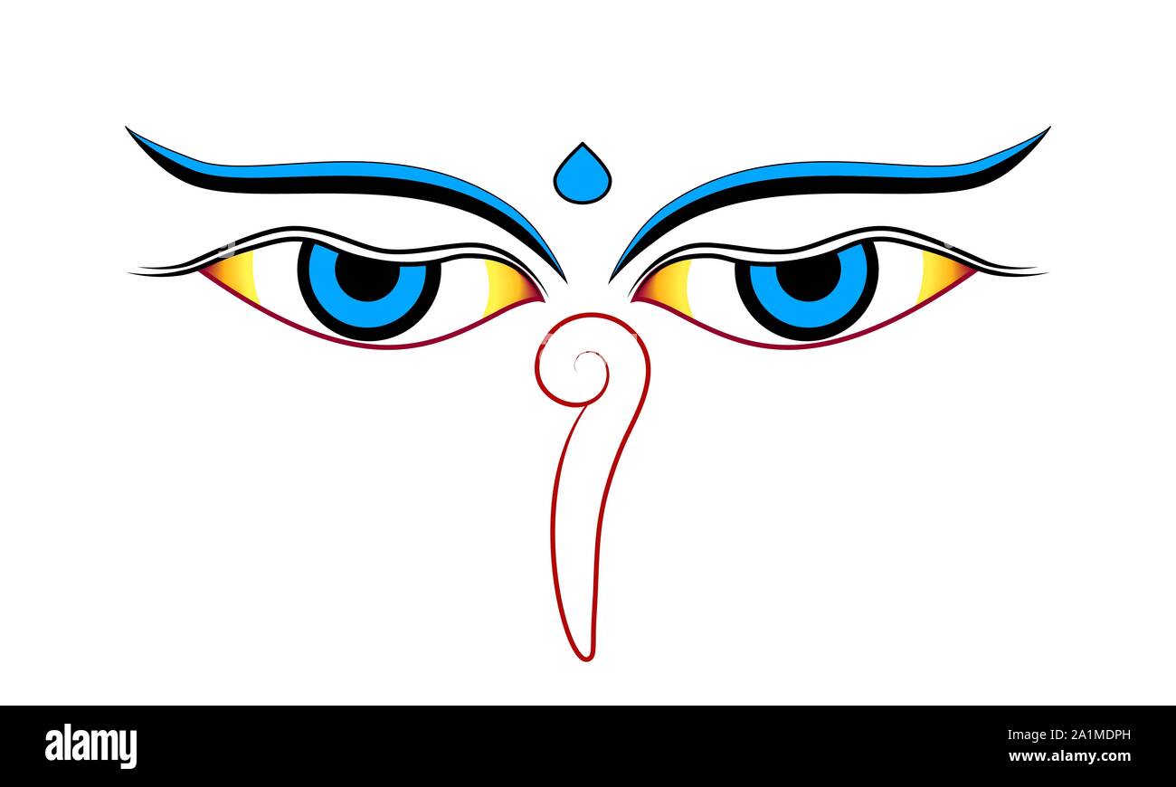 Gli occhi di Buddha isolato su sfondo bianco vettore Illustrazione Vettoriale