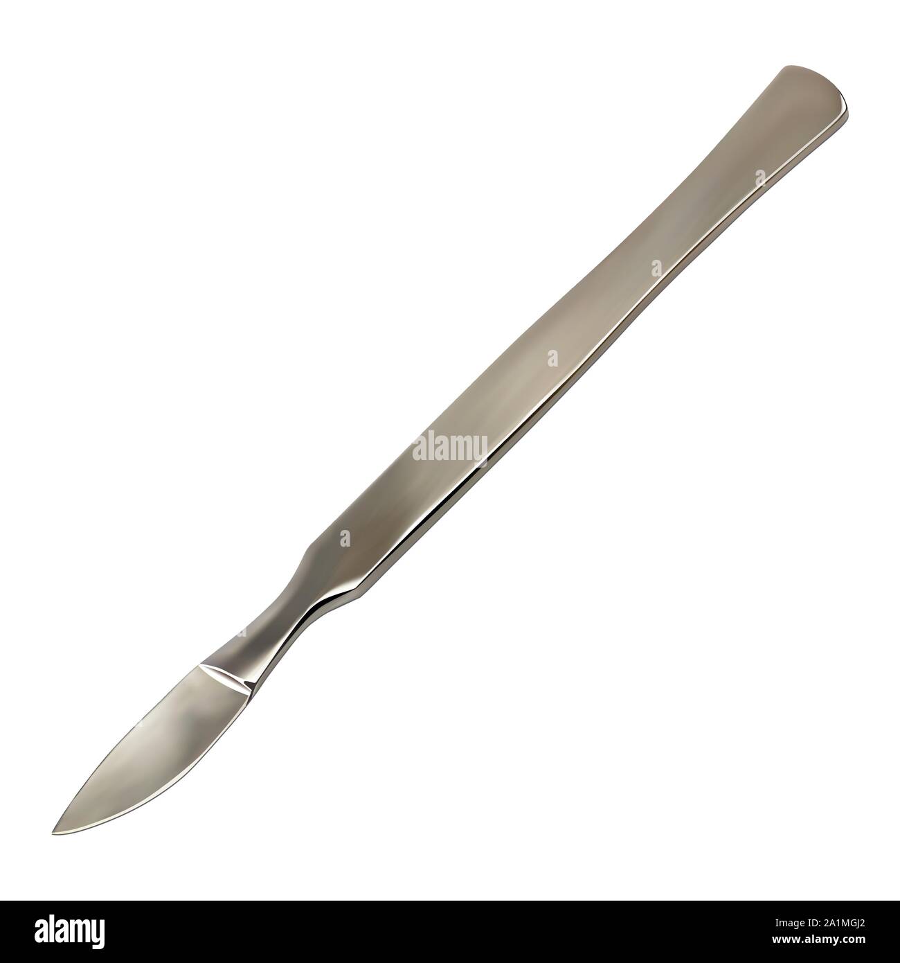 Bisturi chirurgico addominale , tutto in metallo riutilizzabile per un uso multiplo. Strumento medicale per la dissezione dei tessuti molli e di eseguire la maggior parte delle operazioni in Illustrazione Vettoriale