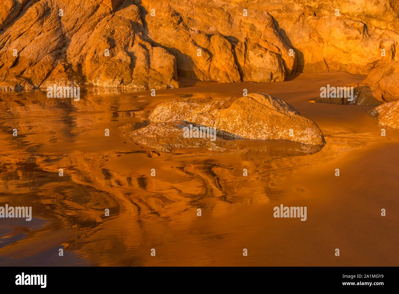 Abbraccio punto rocce e riflessi nella marea vicino al tramonto, abbraccio punto membro Scenic Area, Oregon, Stati Uniti d'America Foto Stock