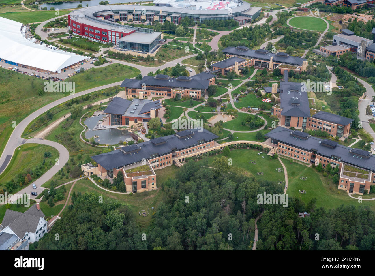 Vista aerea di Epic Systems di Verona, Wisconsin, USA, un importante innovatore in materia di electronic medical record. Foto Stock