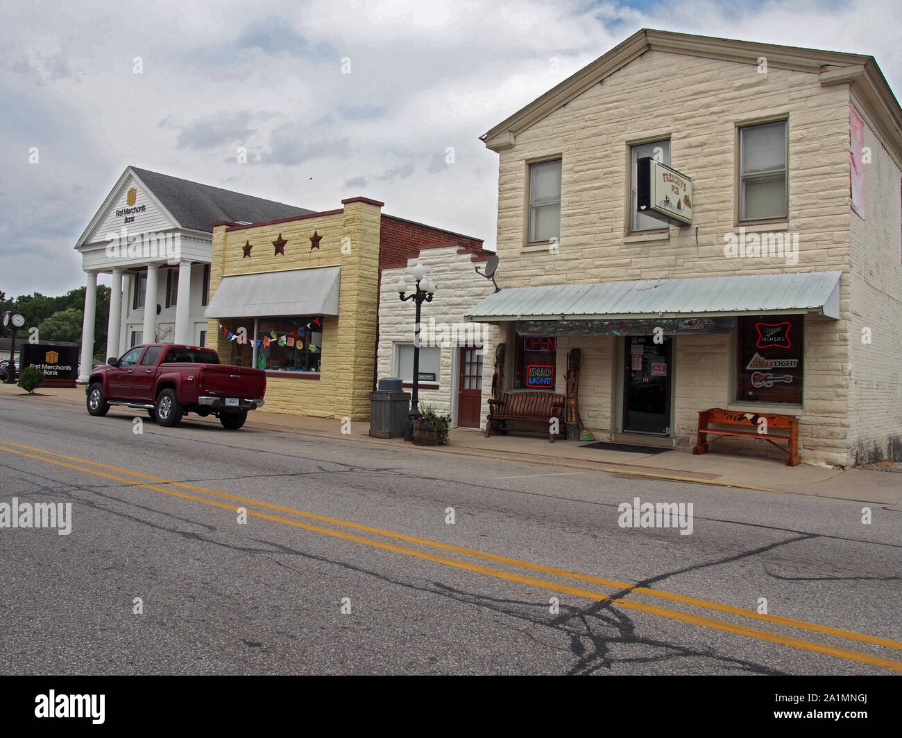 Scene da un piccolo Midwestern città americana, Morgantown, Indiana, Stati Uniti d'America, 29 luglio 2019, © Katharine Andriotis Foto Stock
