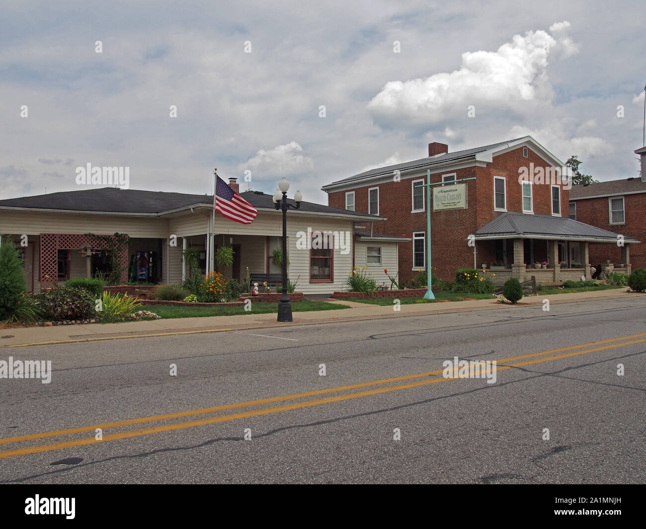 Scene da un piccolo Midwestern città americana, Morgantown, Indiana, Stati Uniti d'America, 29 luglio 2019, © Katharine Andriotis Foto Stock