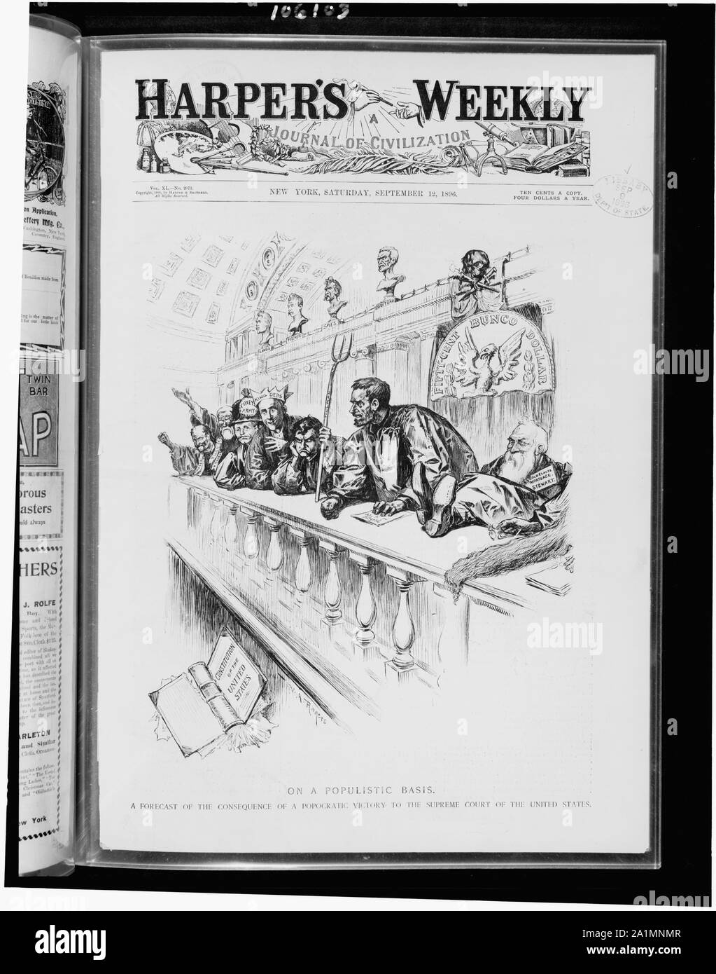 Su una base populistic. Una previsione della conseguenza di una vittoria popocratic alla Corte suprema degli Stati Uniti / W.A. Rogers. Foto Stock