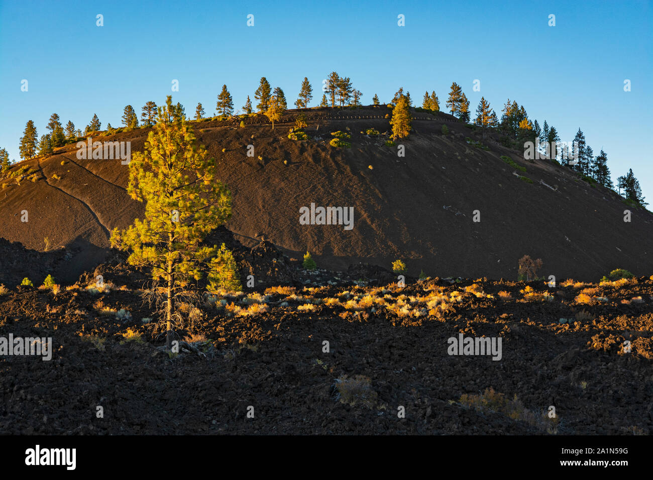 Oregon, Newberry nazionale monumento vulcanico, Lava Butte, tramonto Foto Stock
