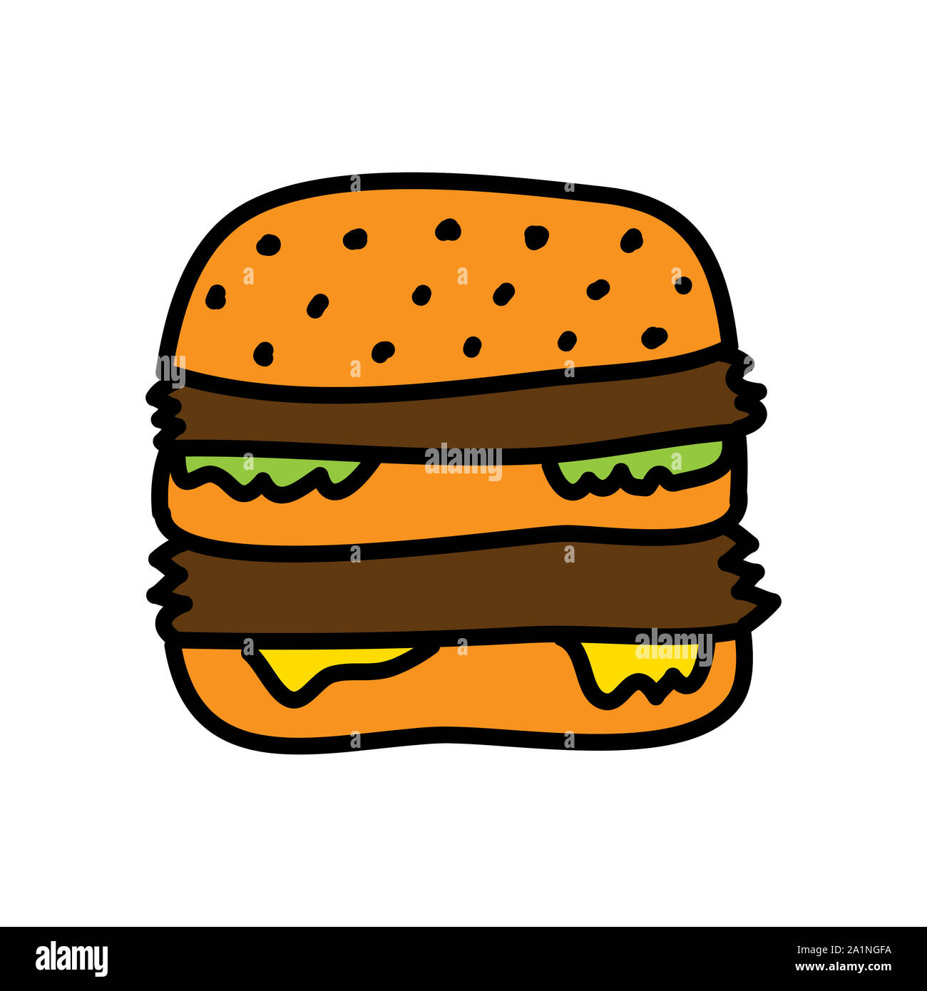 Burger icona illustrazione concettuale con il cartoon piatto e doodle style Foto Stock