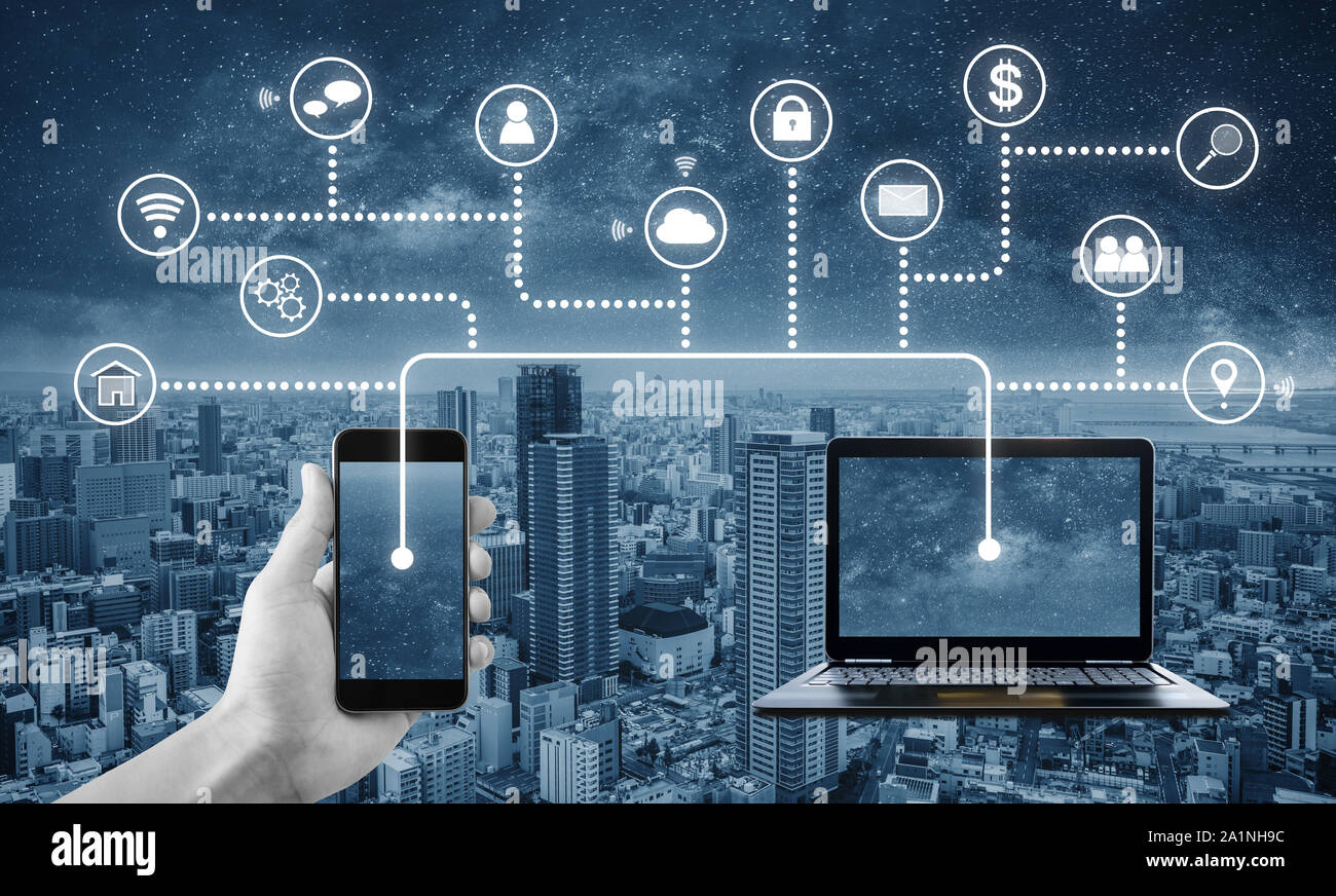 Rete Internet, cloud computing blockchain e tecnologia digitale di dati online Foto Stock