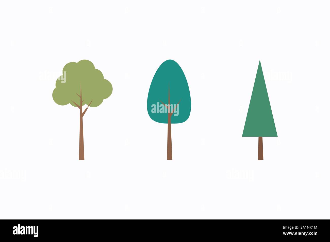 Immagine vettoriale. Verdi alberi set. Appartamento albero di foresta icona - vettore di stock Illustrazione Vettoriale
