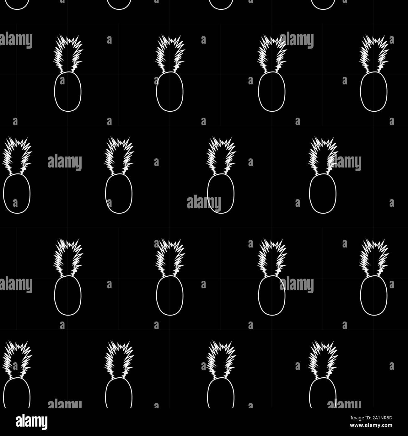 Ananas seamless pattern. Profilo bianco su nero. Sfondo può essere utilizzato in biglietti di auguri, poster, volantini, banner, sfondo, la carta di avvolgimento, tessile, ulteriore disegno etc. Illustrazione Vettoriale. EPS10 Illustrazione Vettoriale