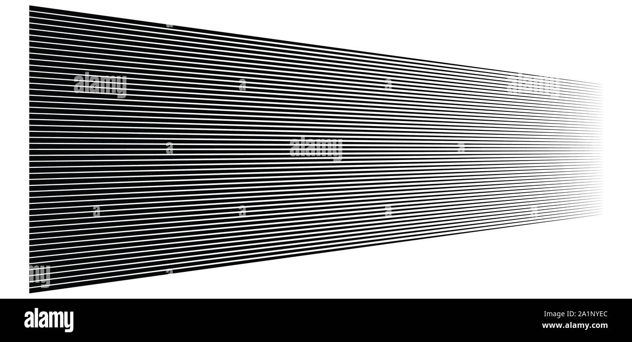 3d linee. Dritto strisce parallele in prospettiva. Strisce, striature spariscono, diminuiscono. Orizzonte oblique, linee diagonali Illustrazione Vettoriale