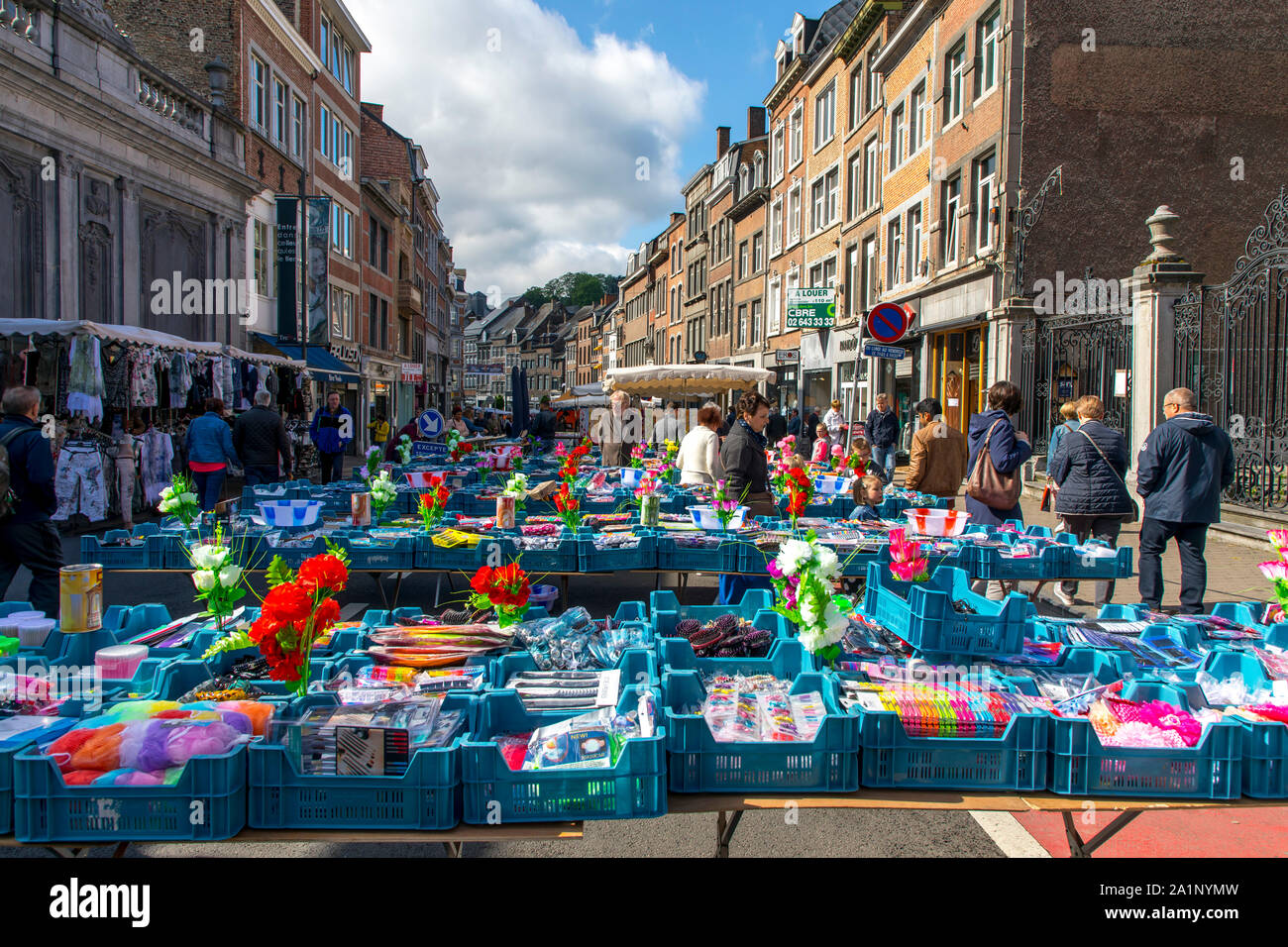 Mercato di rue de Fer, la città vecchia di Namur, in Vallonia, Belgio, Foto Stock