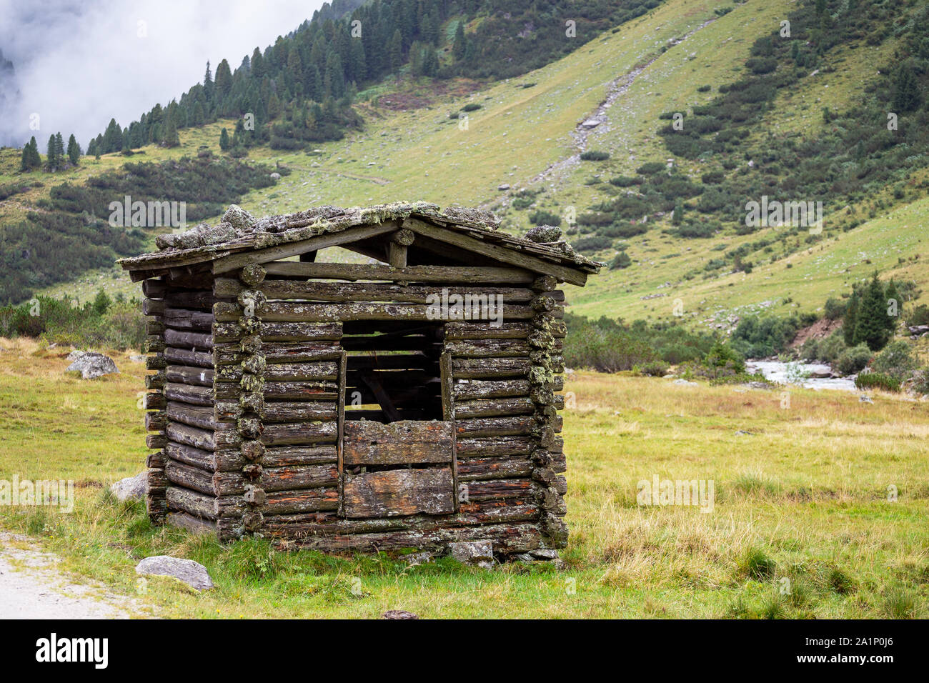 Chalet in legno. Valle di Krimmler Achen. Parco nazionale di Hohe Tauern. Alpi austriache. Europa. Foto Stock