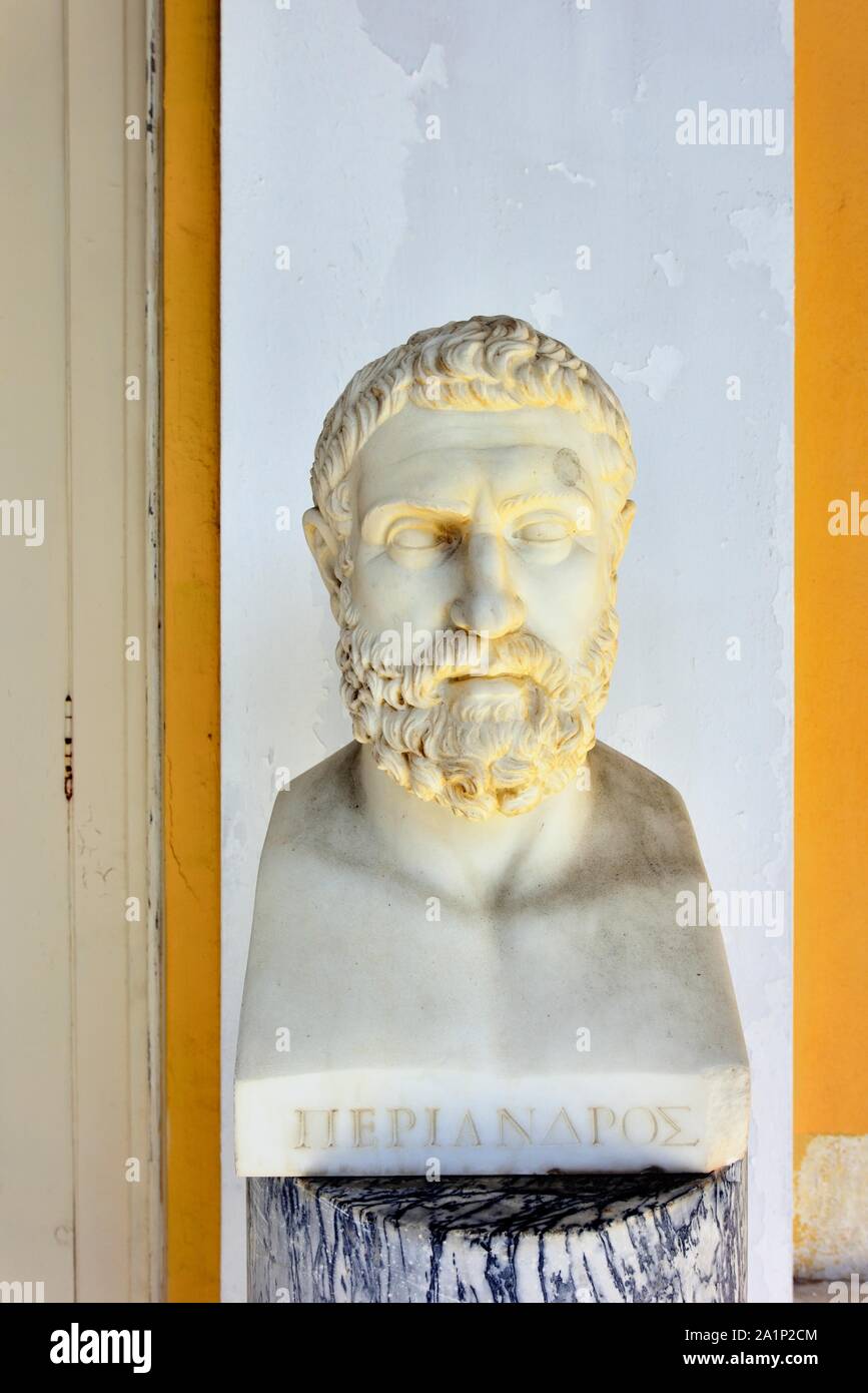 Busto di Periandros, Palace,Gastouri,l'isola di Corfù, isole Ionie, Grecia Foto Stock