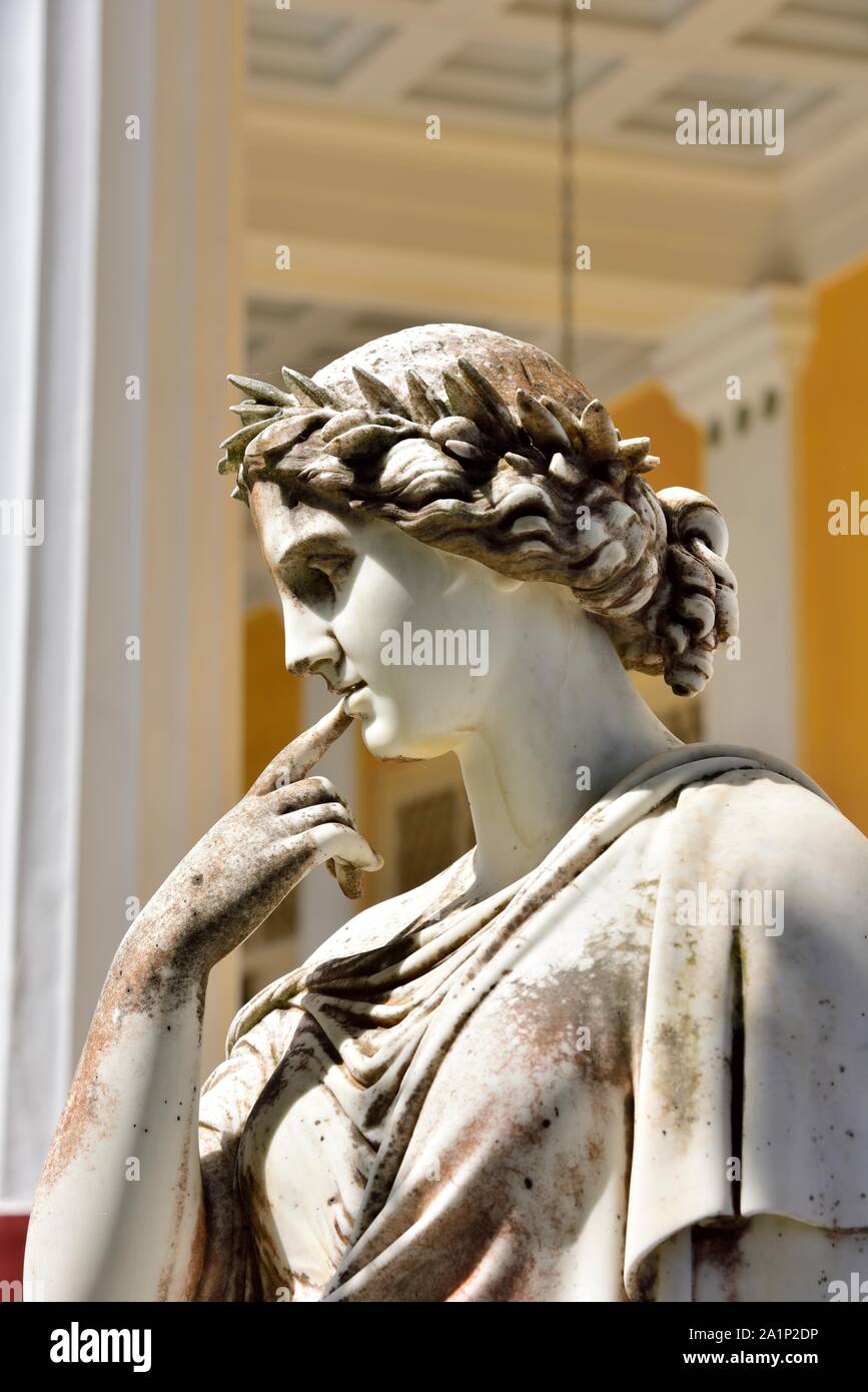 Calliope,statua,Palazzo Achilleion,Gastouri,l'isola di Corfù, isole Ionie, Grecia Foto Stock