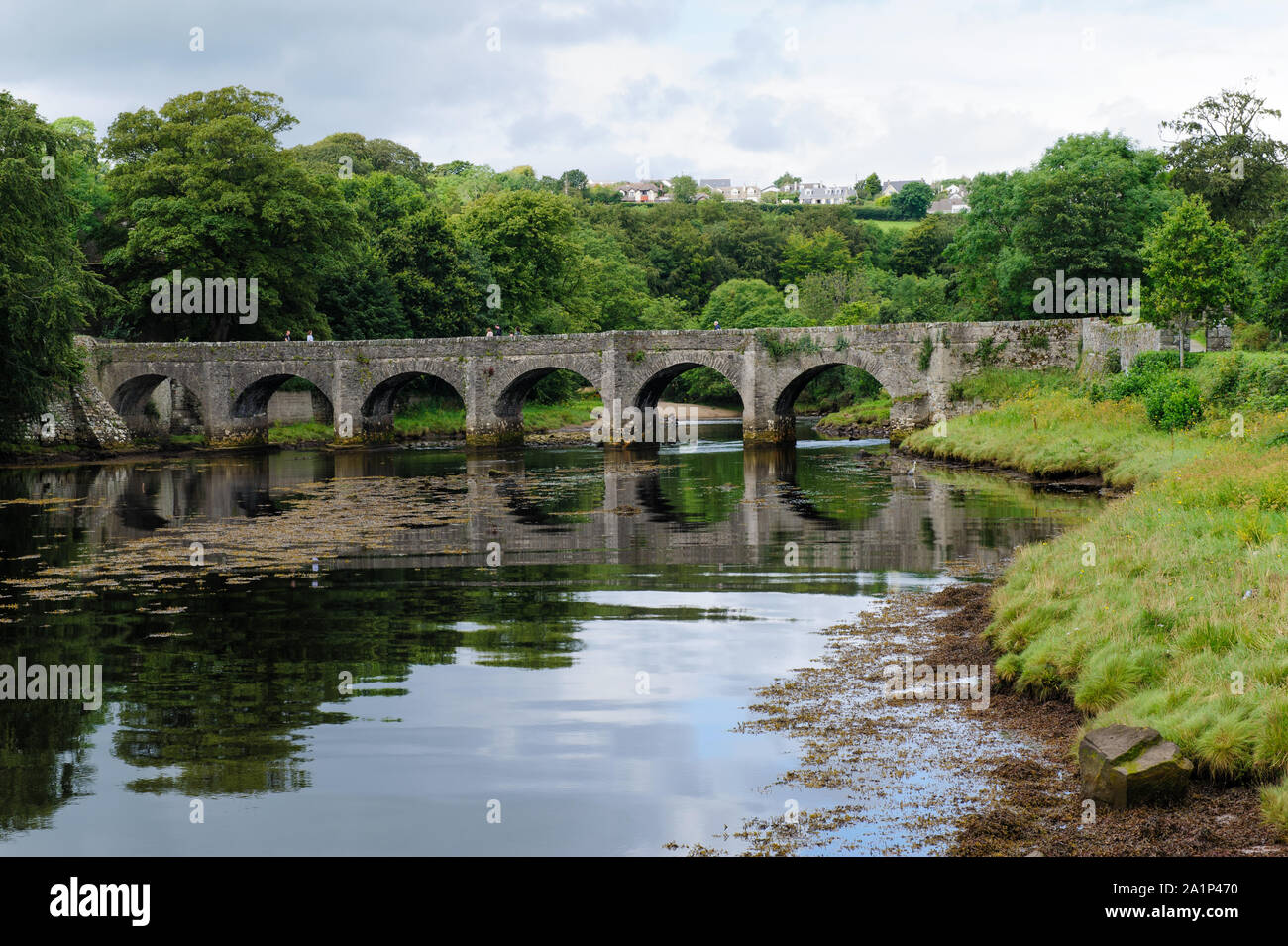 Riverside Walk nel parco di Cigno in Buncrana città Co Donegal, Irlanda. Foto Stock