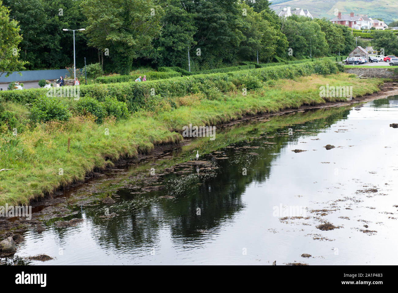 Buncrana, Irlanda -08 agosto, 2019. Riverside Walk nel parco di Cigno in Buncrana città Co Donegal, Irlanda. Foto Stock
