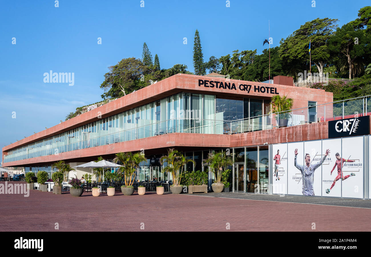 FUNCHAL, Portogallo - SETTEMBRE 2019, anteriore di Cristiano Ronaldo Pestana CR hotel e museo. Foto Stock