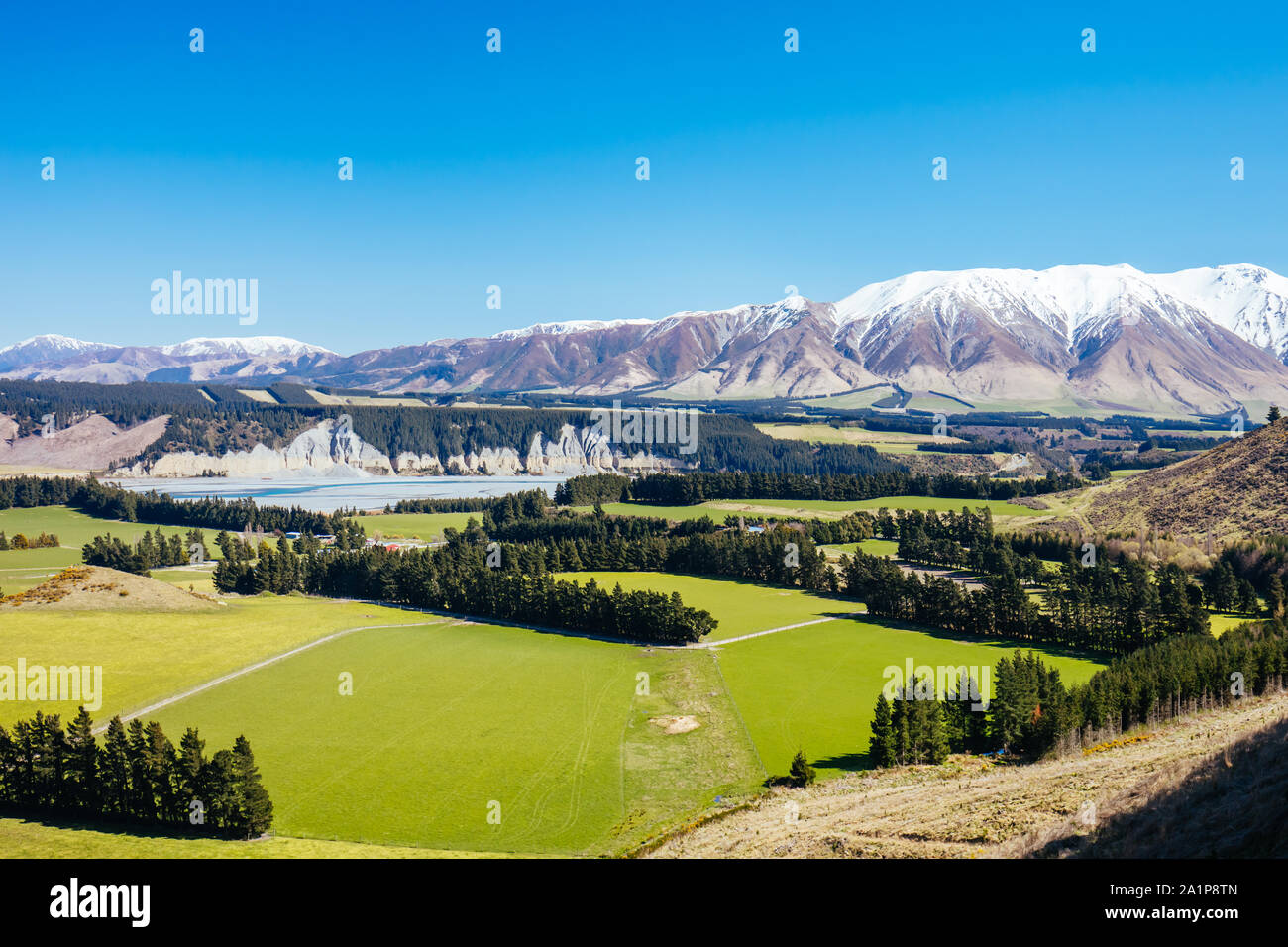 Rakaia Gorge in una giornata di sole in Nuova Zelanda Foto Stock