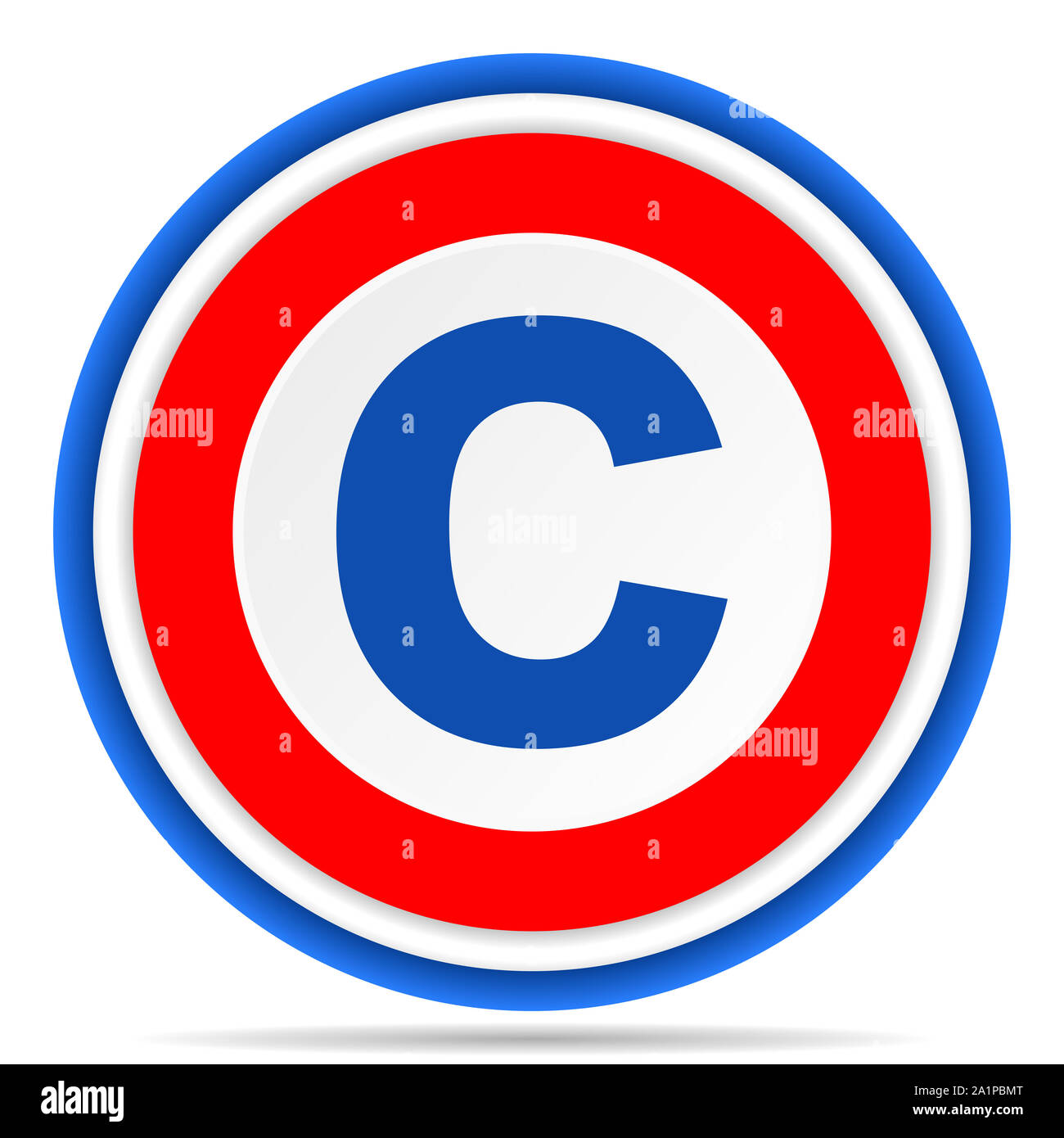 Copyright round icona, rosso, blu e bianco design francese illustrazione per il web, internet e applicazioni per dispositivi mobili Foto Stock