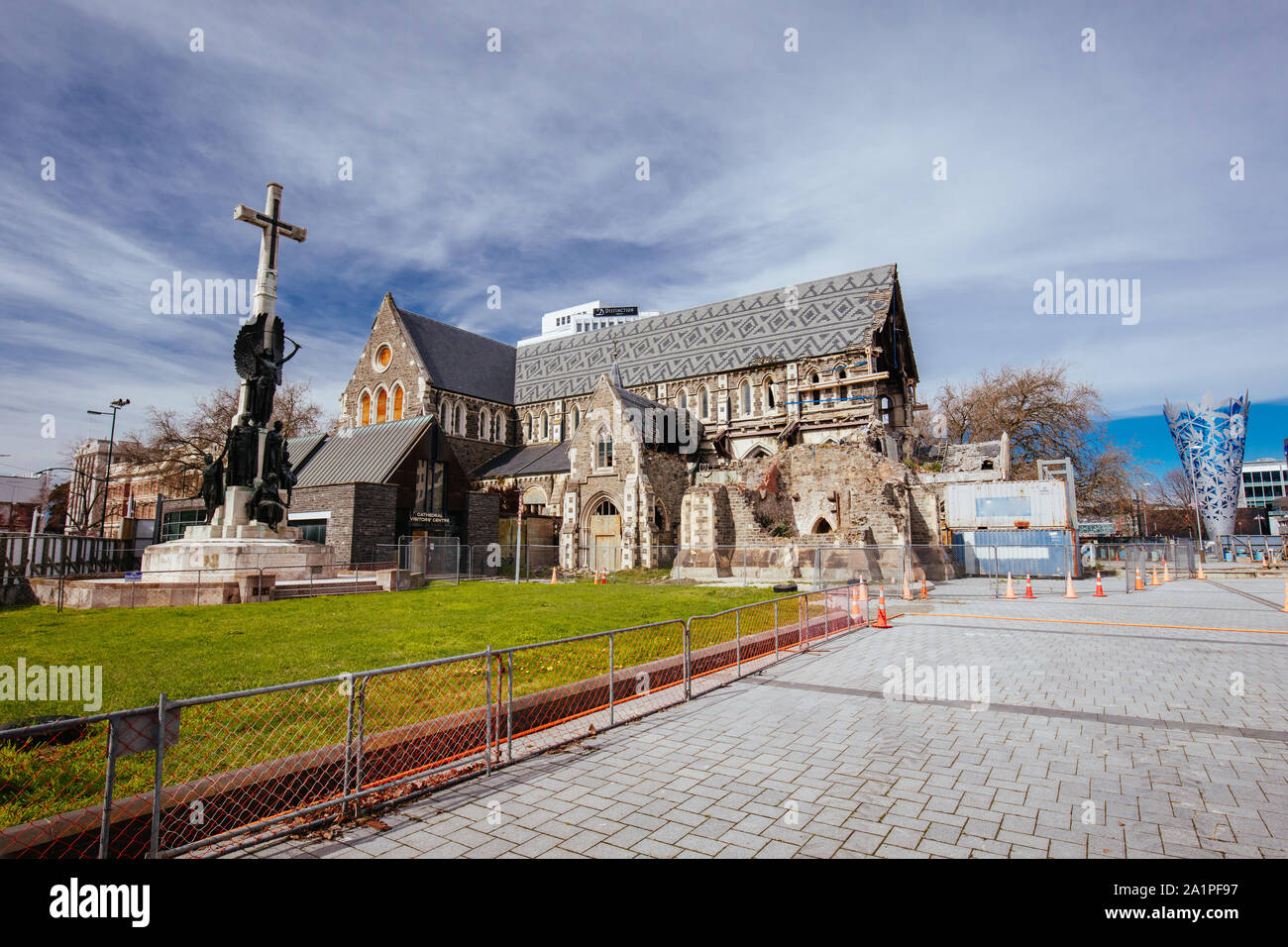 La cattedrale di Christchurch in una giornata di sole in Nuova Zelanda Foto Stock