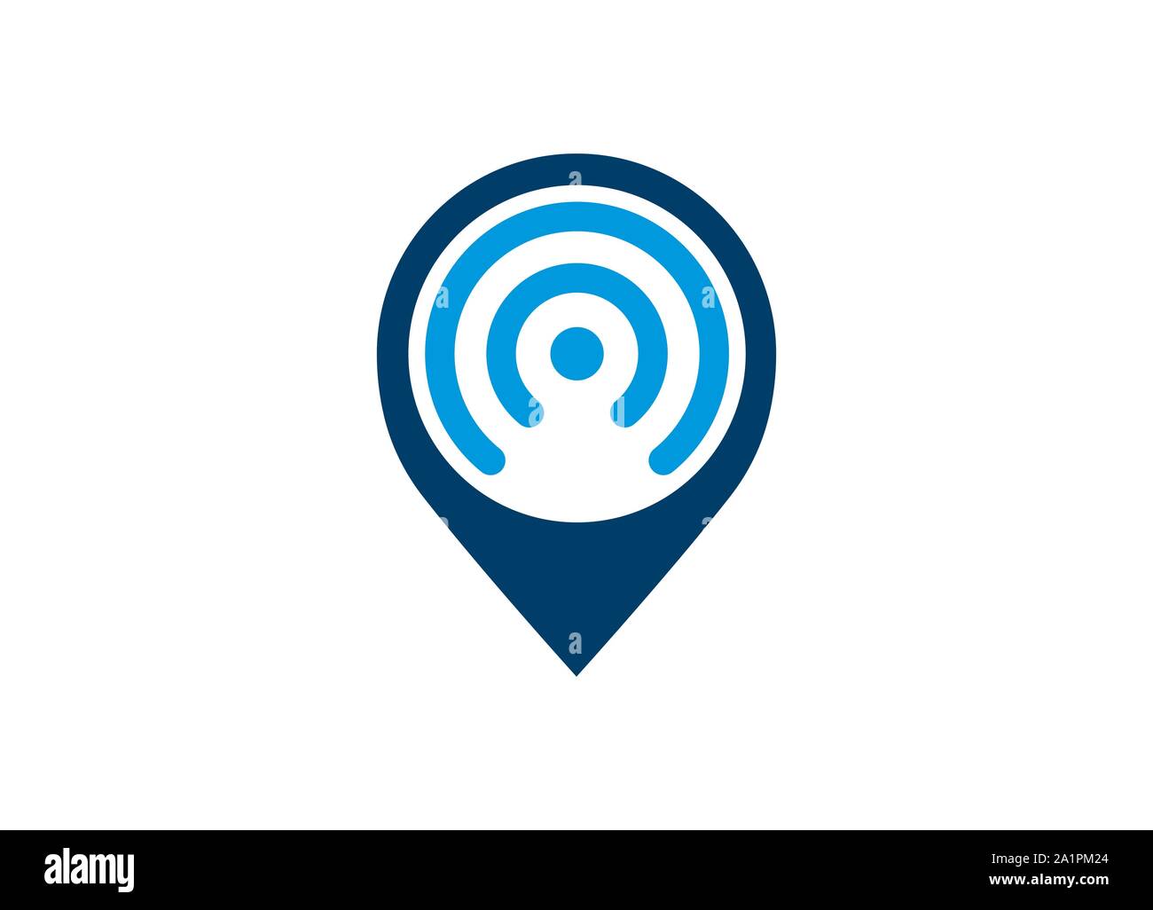 Wi-fi POSIZIONE icone, connessione WiFi icona del segnale con un puntatore mappa o la posizione del cerchio. Vettore di puntatore mappa e WiFi e la combinazione di logo. Illustrazione Vettoriale