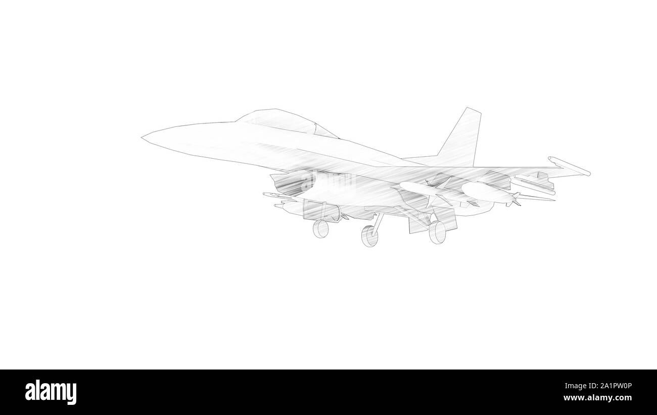 3D rendering di una visualizzazione multipla di un caccia isolato in uno sfondo bianco Foto Stock