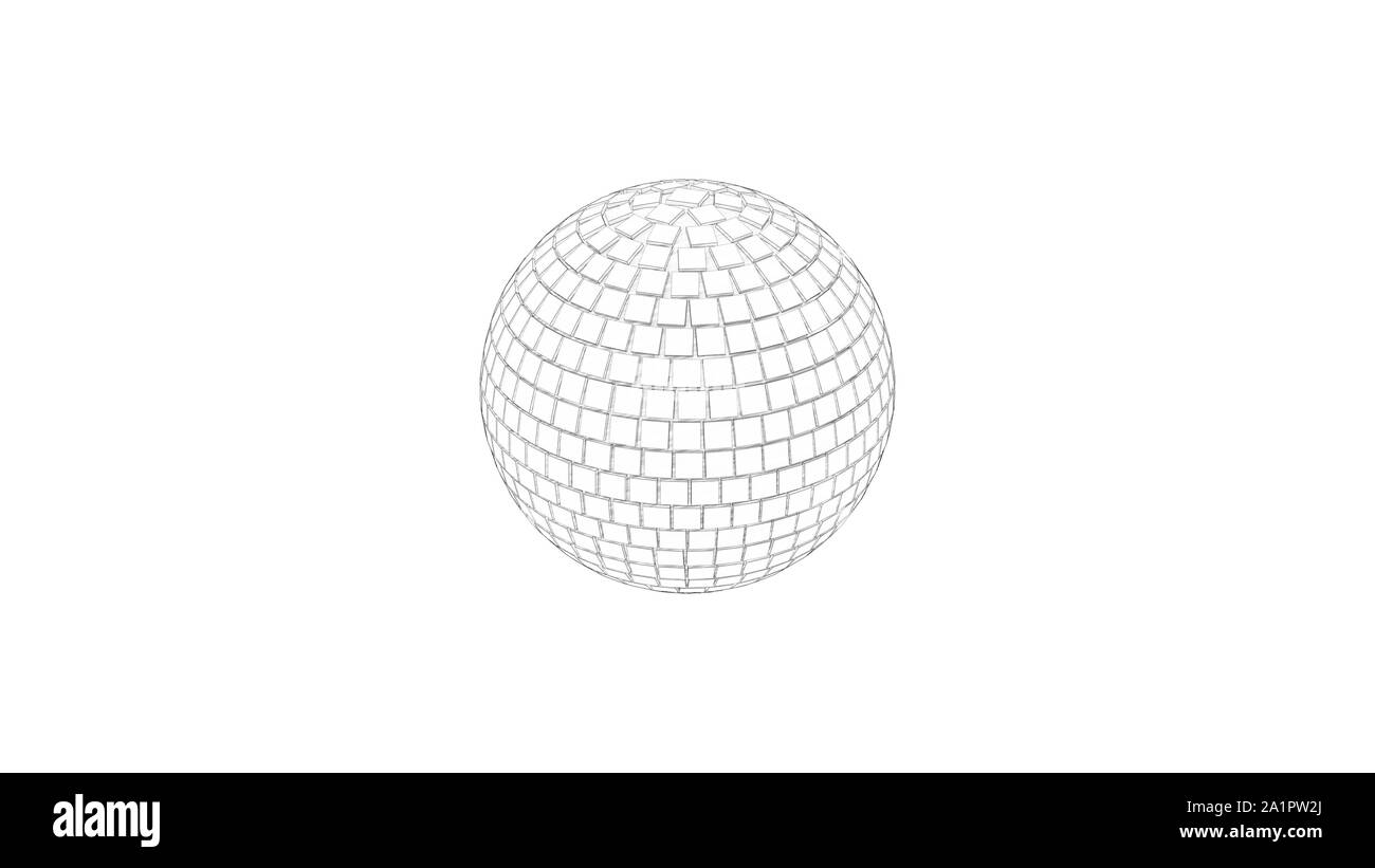 3D rendering schizzo di un discoball isolato in bianco di sfondo per studio Foto Stock