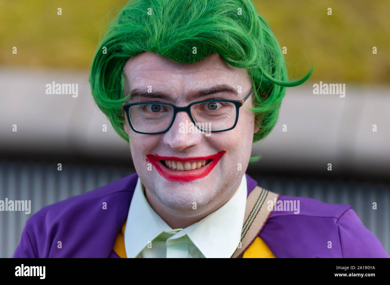 Glasgow, Scotland, Regno Unito. 28 Sep, 2019. Un cosplayer vestito come il fittizio supervillain Joker dal fumetto libri pubblicati da DC Comics frequentando il MCM Comic Con tenutasi presso la SEC Center. Credito: Berretto Alamy/Live News Foto Stock