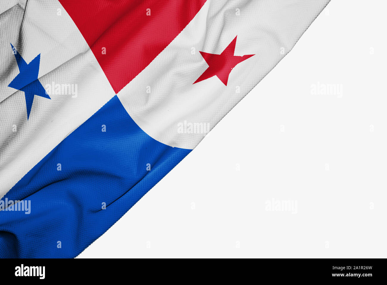 Panama bandiera di tessuto con copyspace per il testo su sfondo bianco Foto Stock