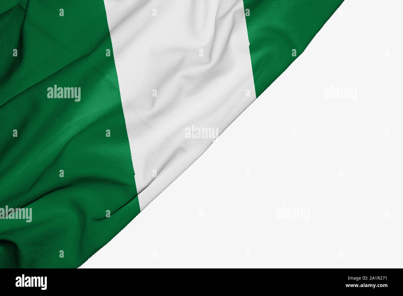 Nigeria bandiera di tessuto con copyspace per il testo su sfondo bianco Foto Stock