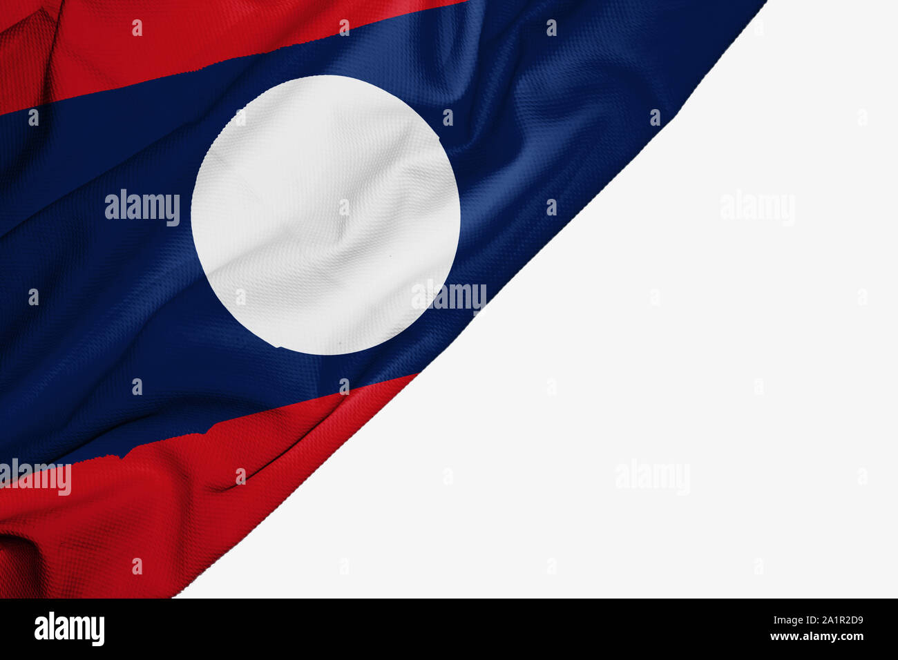 Laos bandiera di tessuto con copyspace per il testo su sfondo bianco Foto Stock