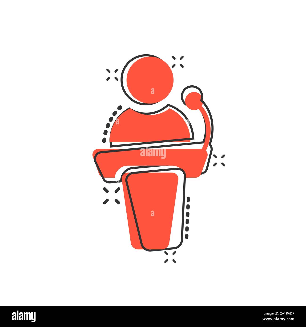 Parola pubblica icona in stile fumetto. Podio conferenze cartoon vettore illustrazione in bianco sullo sfondo isolato. Tribune di discussione il concetto di business splash Illustrazione Vettoriale