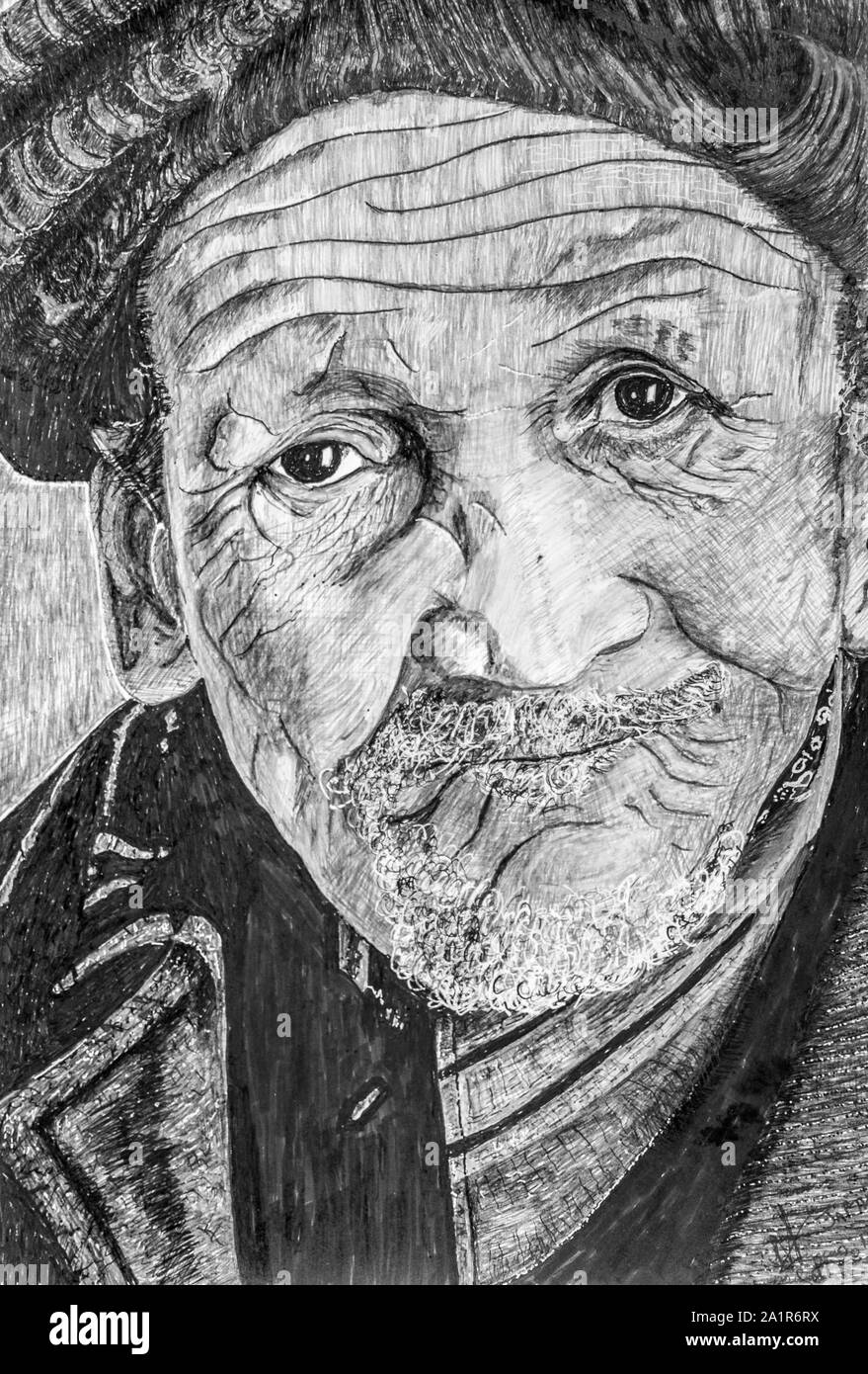 Penna e inchiostro disegno di Japtha Oom di Prince Albert Foto Stock