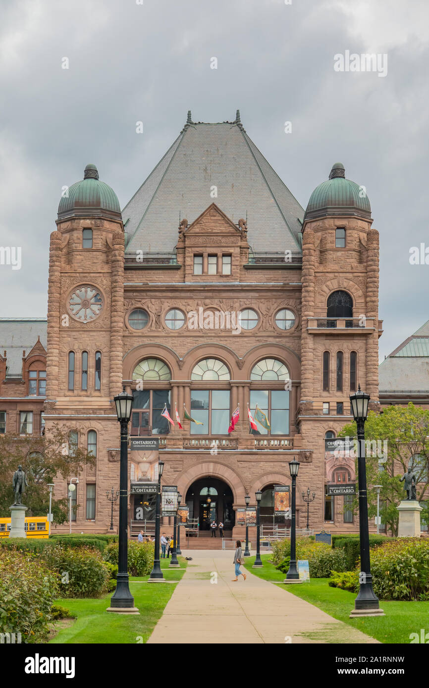 Ingresso principale all'Ontario Legislative Building in Toronto Ontario Canada. Foto Stock